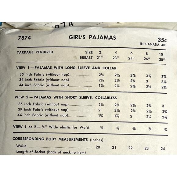 Advance 7874 pattern kids pajama top pants 1950s size 8 - Picture 4 of 6